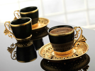 Turkish Gold Coffee Cups Plate Serving Set 6 Person Ceramic Coffee Mugs Best For Home Decoration Demitasse Porcelain Hmtstore