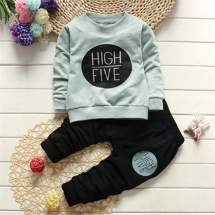 PatPat 2pcs Letter Print Color Block Long-sleeve Baby Set