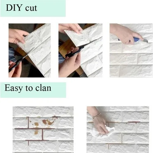 Colored Walls Self-Adhesive Sponge White Brick Wall Panel 70x77 cm 6 PCs White stylish home and office erasable for