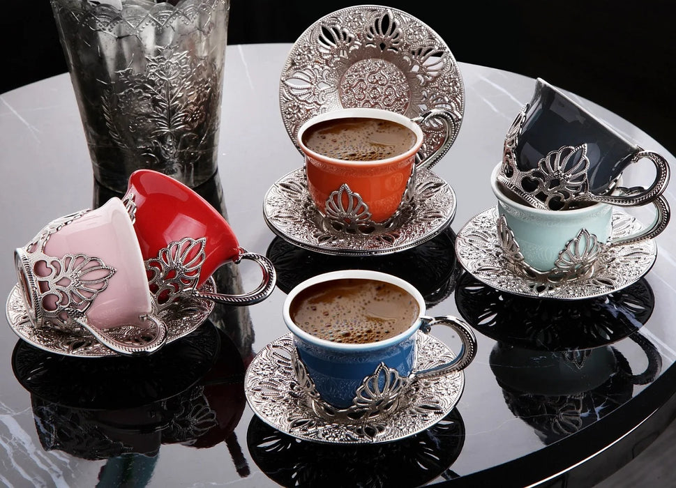 Coffee Cups Plate Serving Set Turkish Coffea Arabica Ceramic Coffee Mugs Best For Home Decoration Mirra Porcelain Cardamom