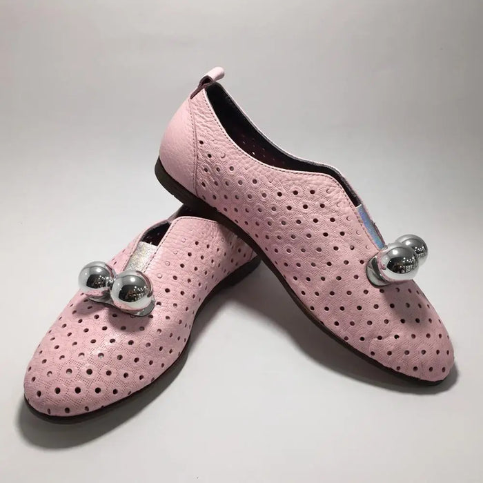 Women Genuine Leather Casual Pink Shoes Spring Summer Fashion Lightweight and Comfortable Design Breathable Handmade Flat Shoes